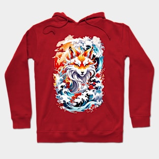 Kitsune fox, Japanese wave Hoodie